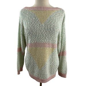 Vintage 80s Here's a Hug Knit Sweater Pastel Loose Knit Chenille